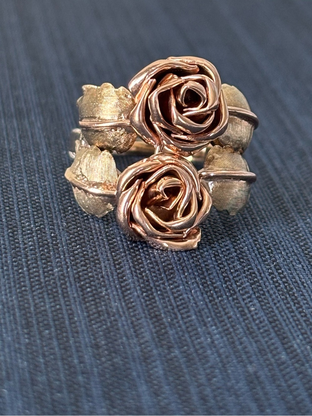 Vintage Estate Rare 14k Vintage Floral Rose & Yellow Gold Rose Ring